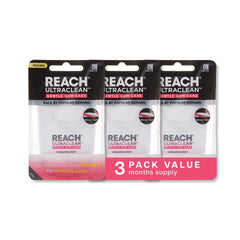 Reach empaque frontal del pack de 3 mostrando sabor canela menta y 55YD — presentación clara