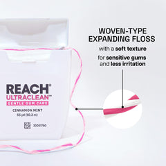 Reach hilo dental expandido mostrando textura tejida y suavidad para limpieza eficaz