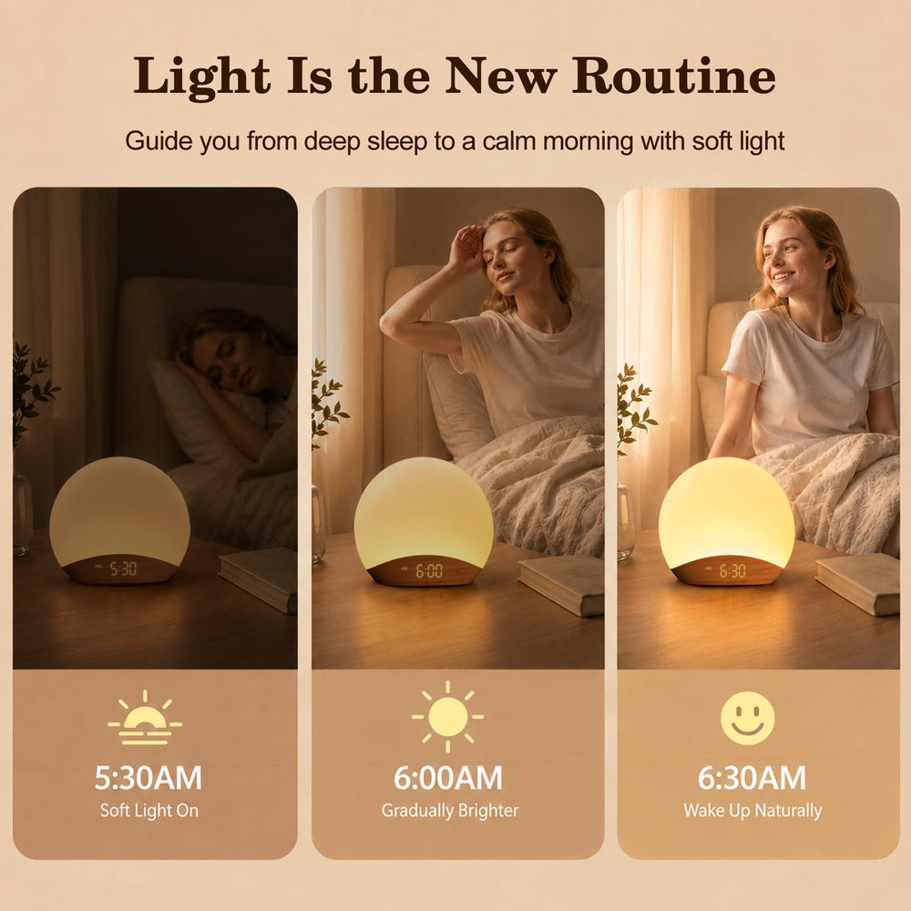 REACHER pantalla iluminada mostrando brillo regulable para despertar suave