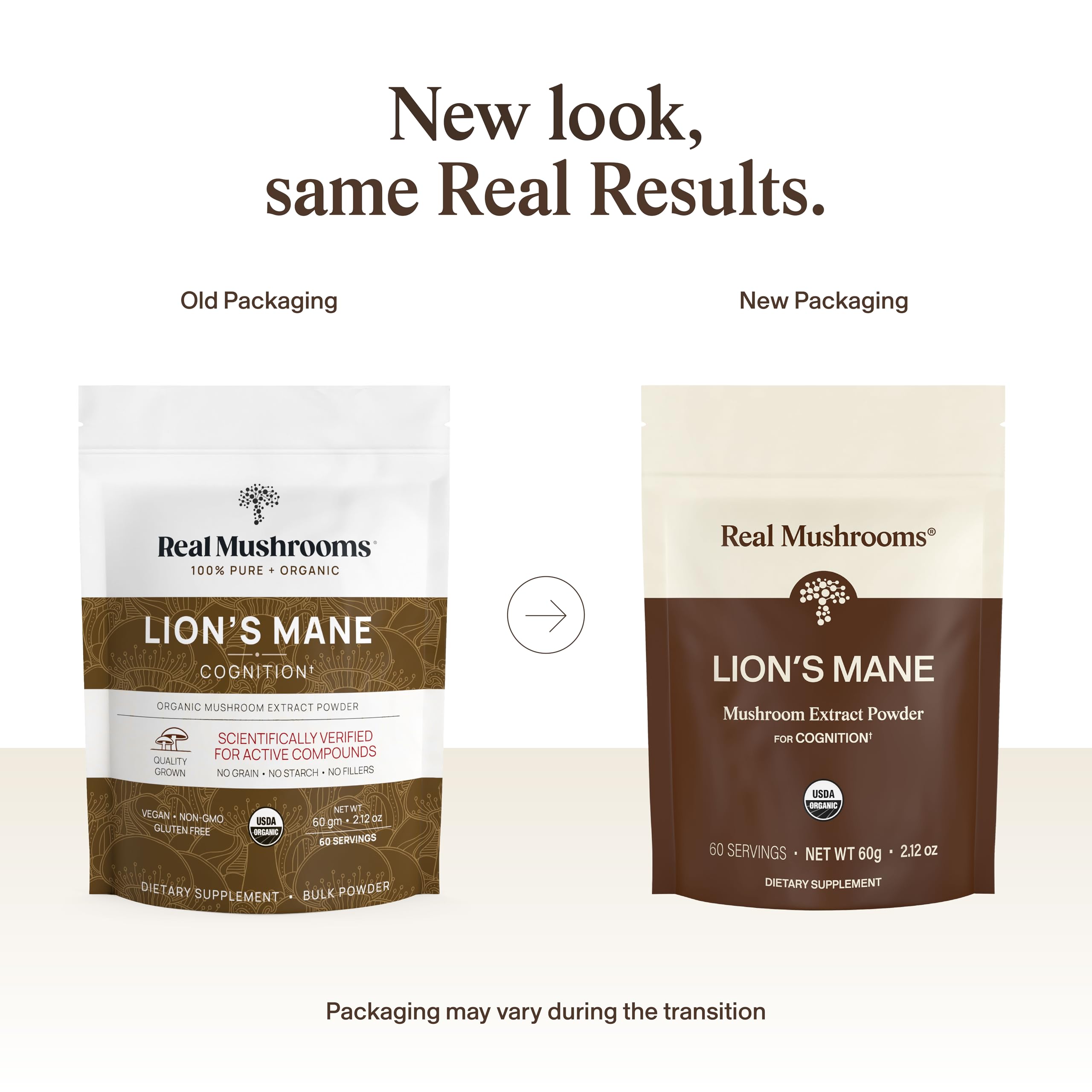 Real Mushrooms primer plano del polvo fino mostrando su pureza