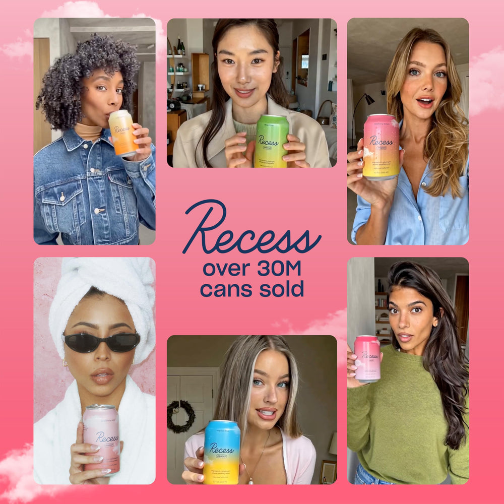 Recess lata junto a una mano para comparar tamaño y portabilidad