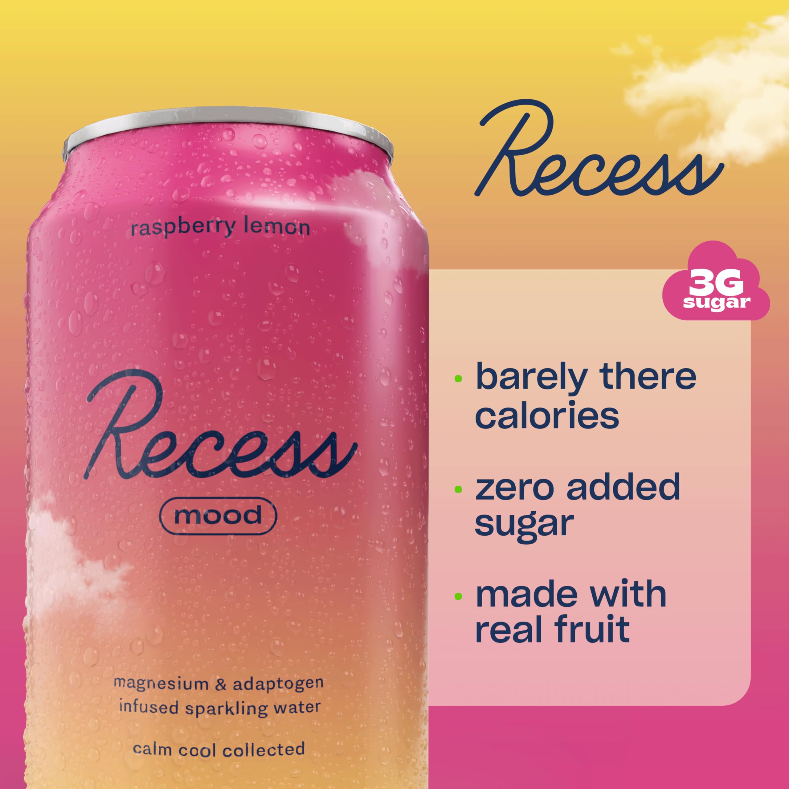 Recess lata con detalle del cierre y diseño del envase mostrando calidad premium