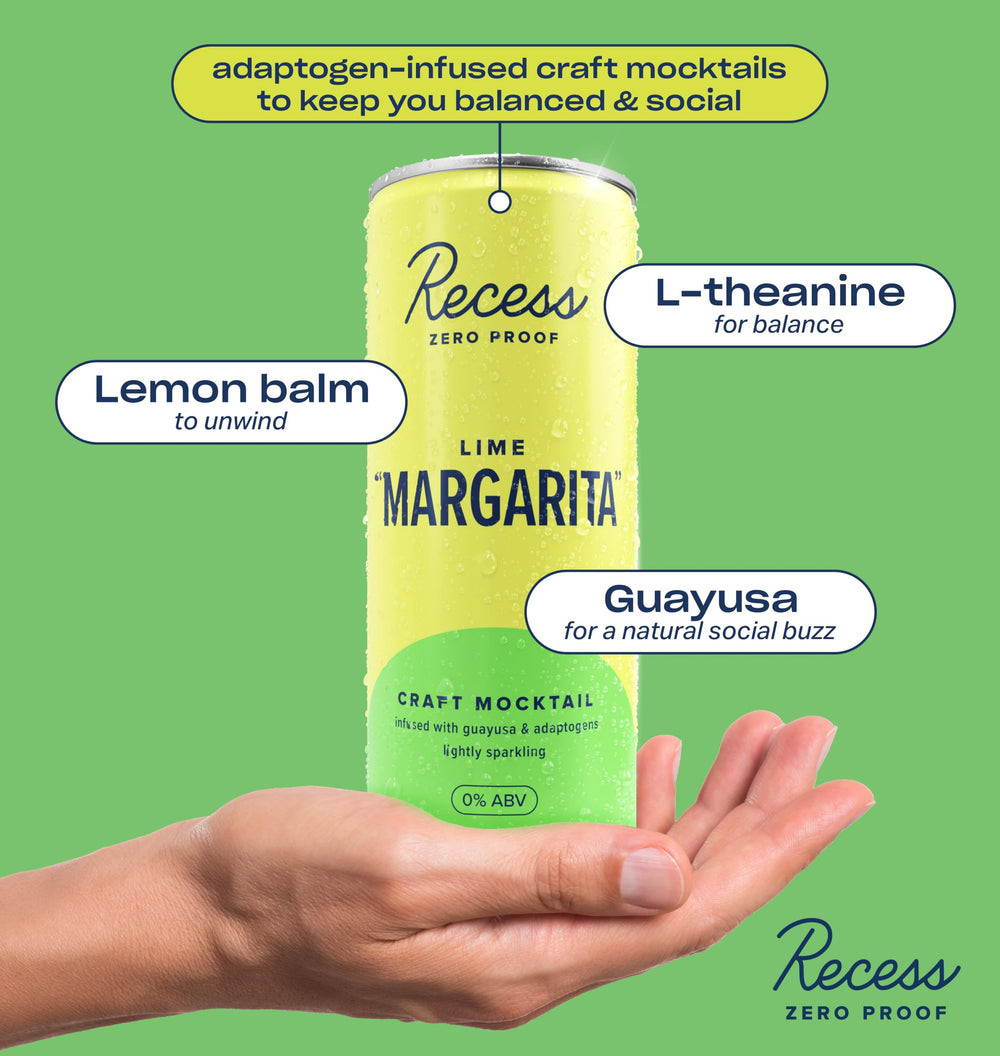 Recess etiqueta con lista de ingredientes naturales y beneficios