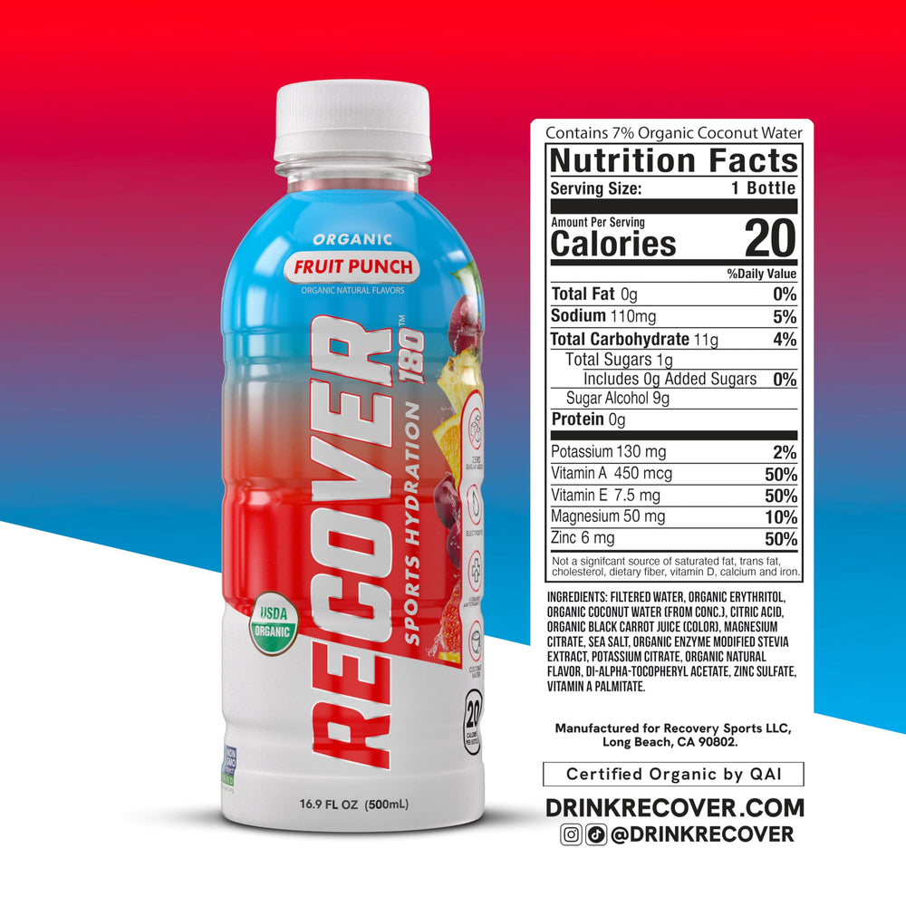 RECOV3R 180 panel nutricional enfocado en calorías y electrolitos