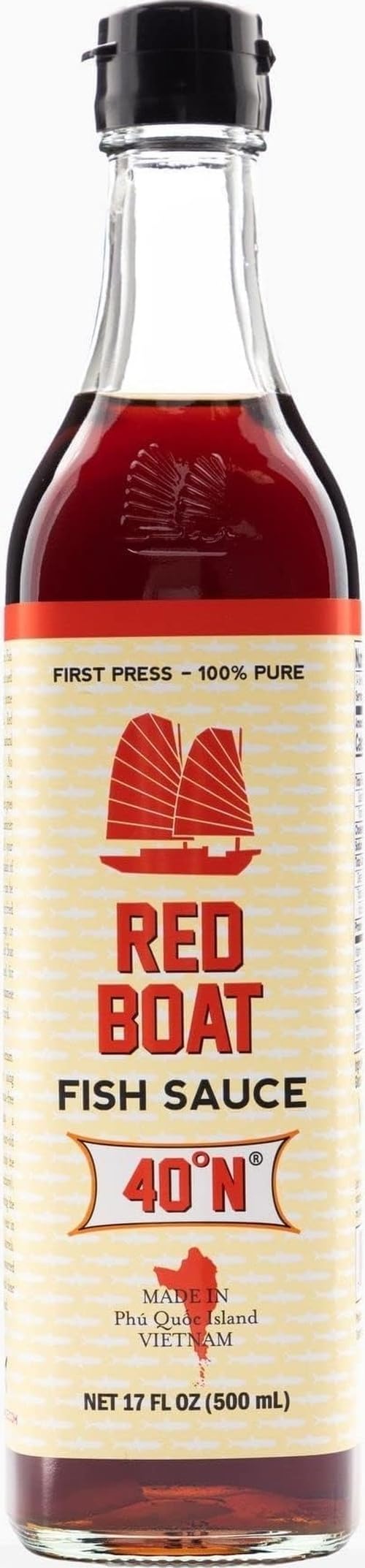 Red Boat botella frontal mostrando el envase y beneficio de umami puro