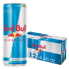 Red Bull can front view showing brand and easy recycling benefits