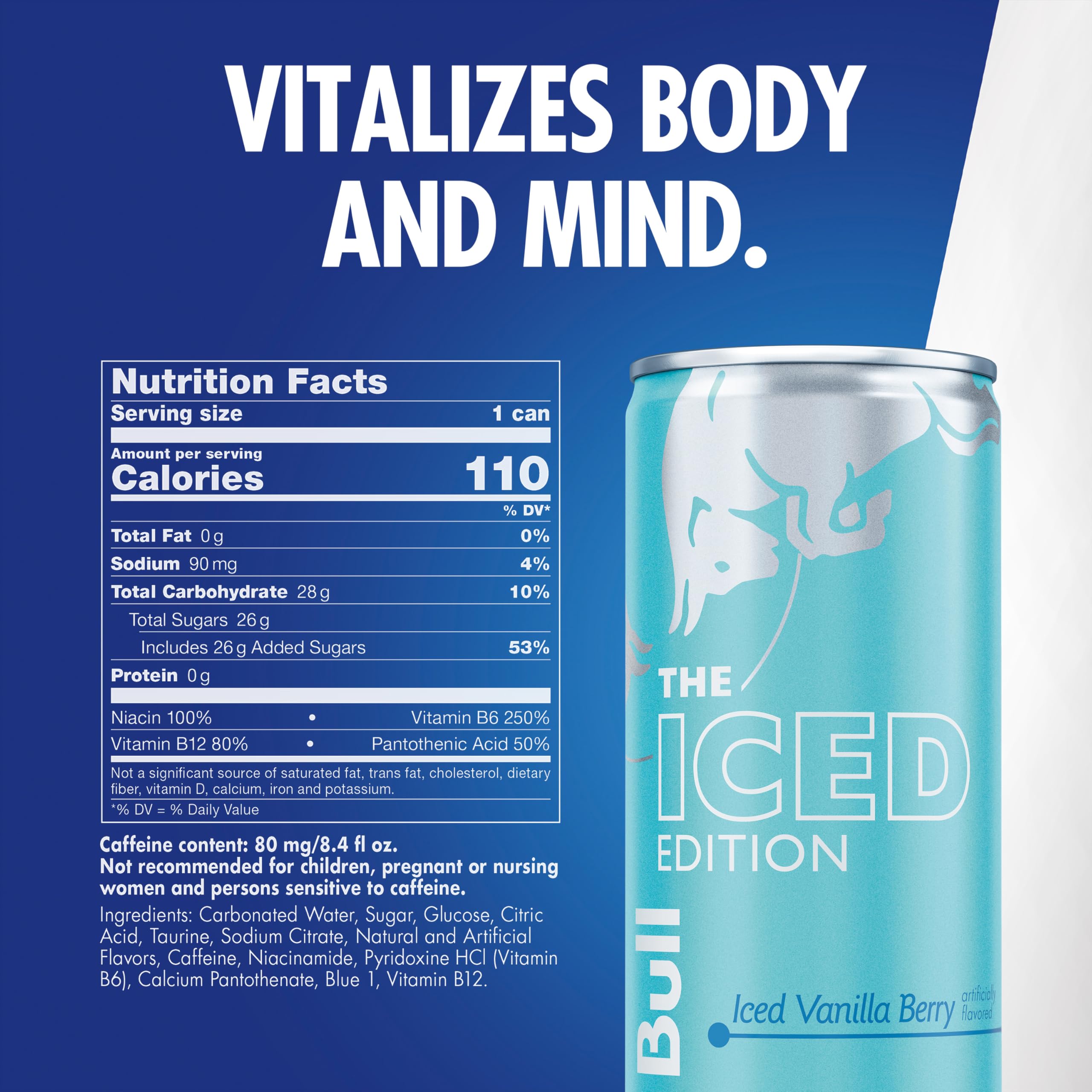 Red Bull detalle de etiqueta Iced Vanilla Berry con información clara y legible