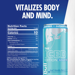 Red Bull Iced Vanilla Berry ángulo promocional resaltando lata reciclable