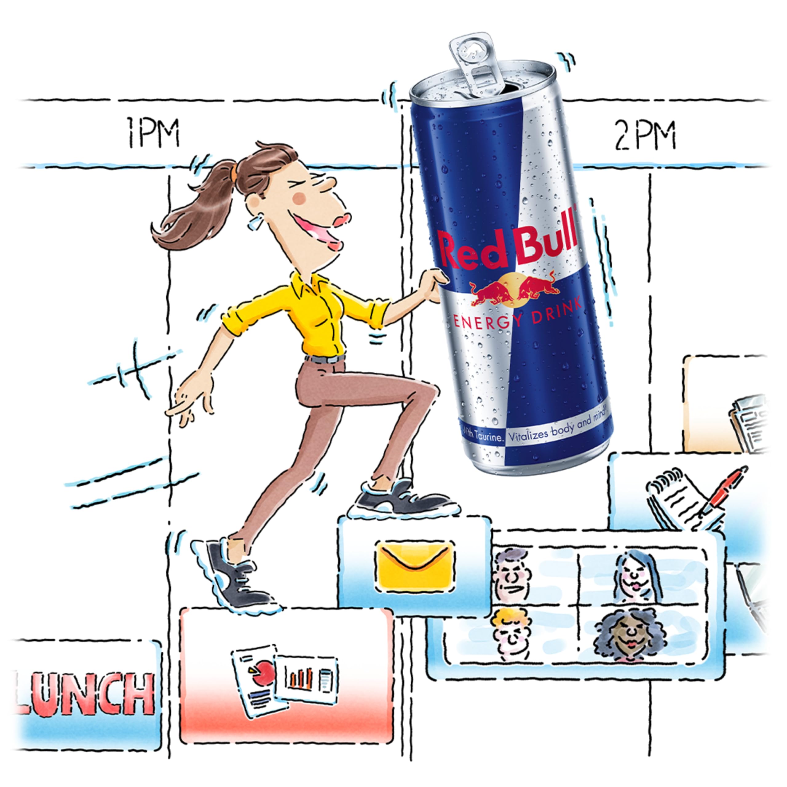 Red Bull lata en ángulo con detalle de marca y atractivo visual