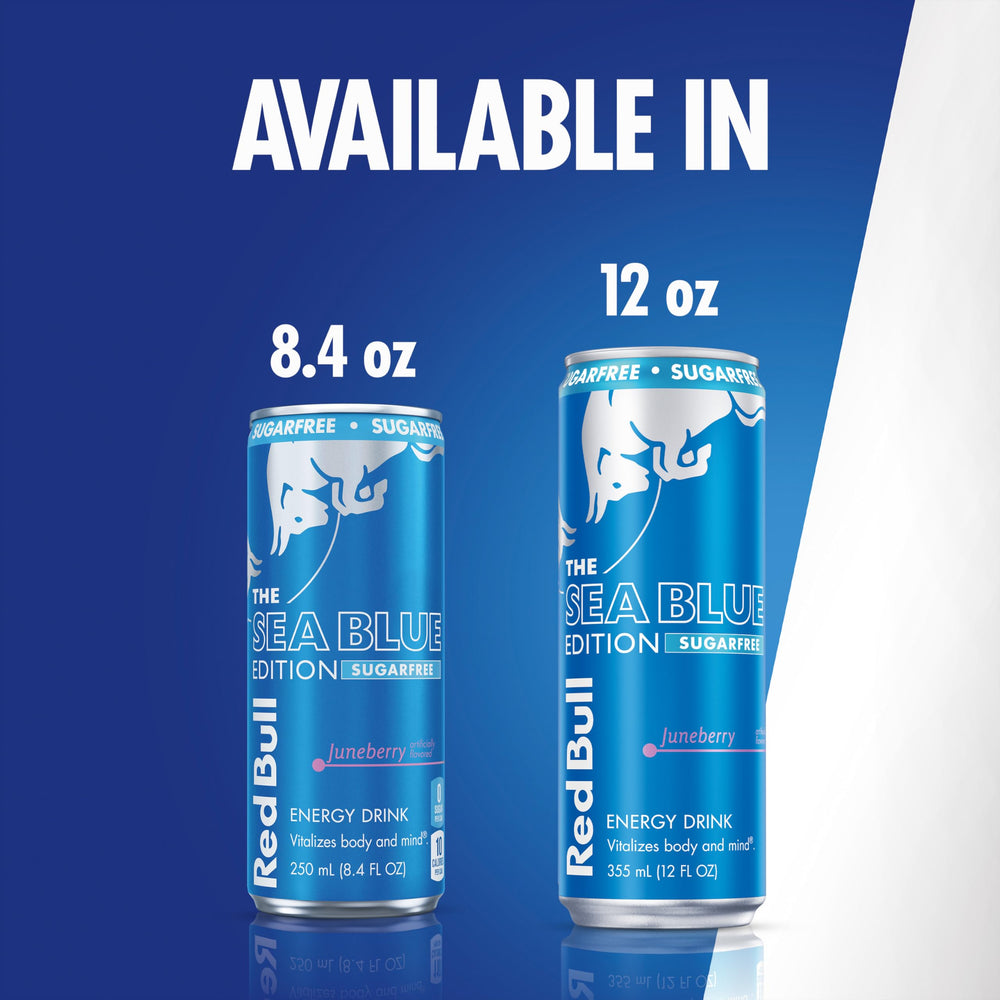 Red Bull Sea Blue etiqueta de ingredientes con vitaminas B visibles