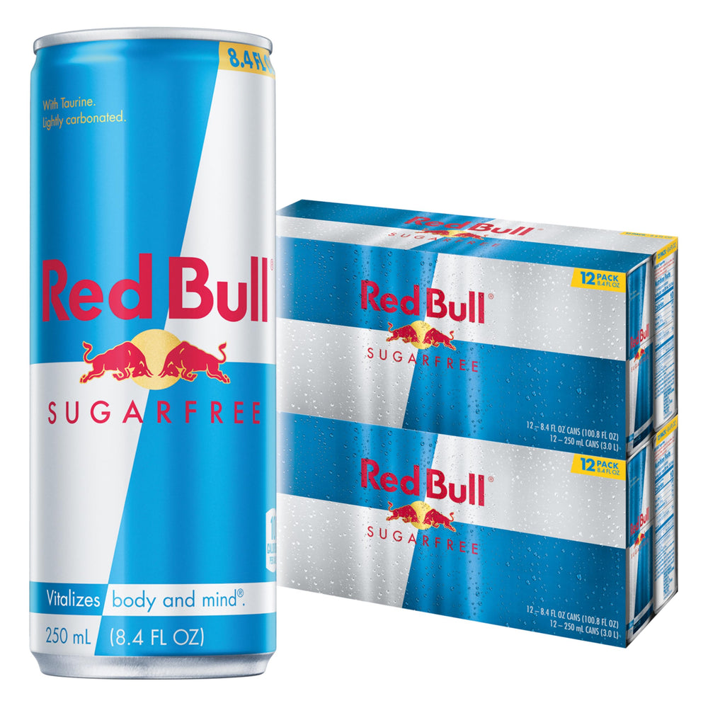Red Bull lata frontal sin azúcar mostrando diseño y portabilidad
