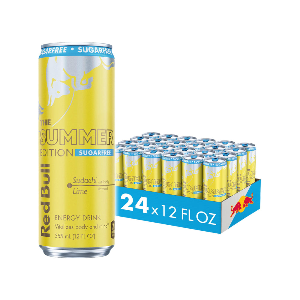 Red Bull lata frontal mostrando diseño Sudachi Lime y refresco inmediato
