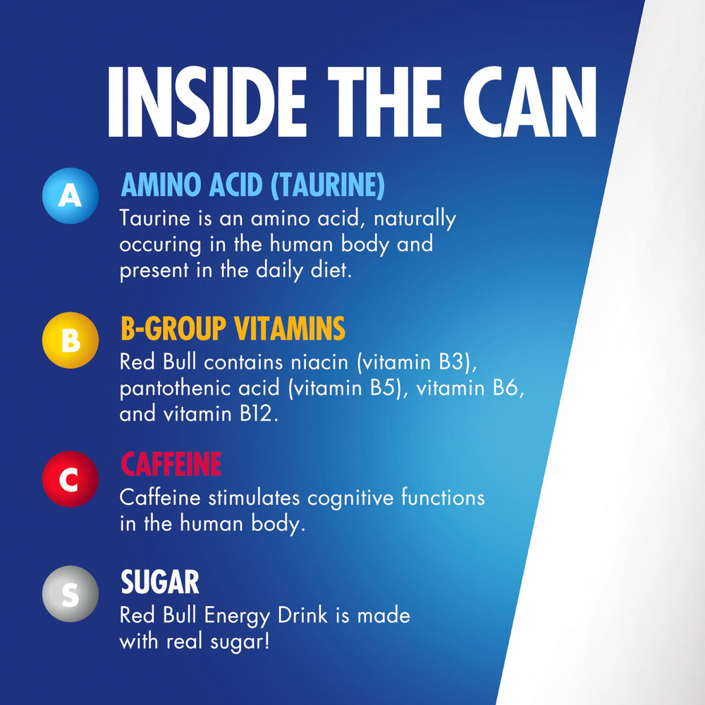 Red Bull lata junto a una regla para comparar tamaño de 8,4 fl oz, práctica y portable