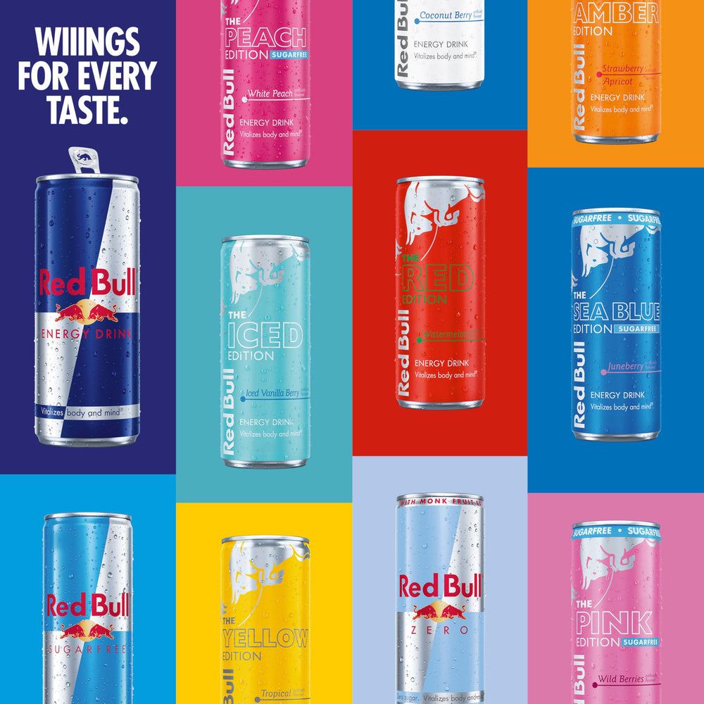 Red Bull lata en mano para comparar tamaño y portabilidad