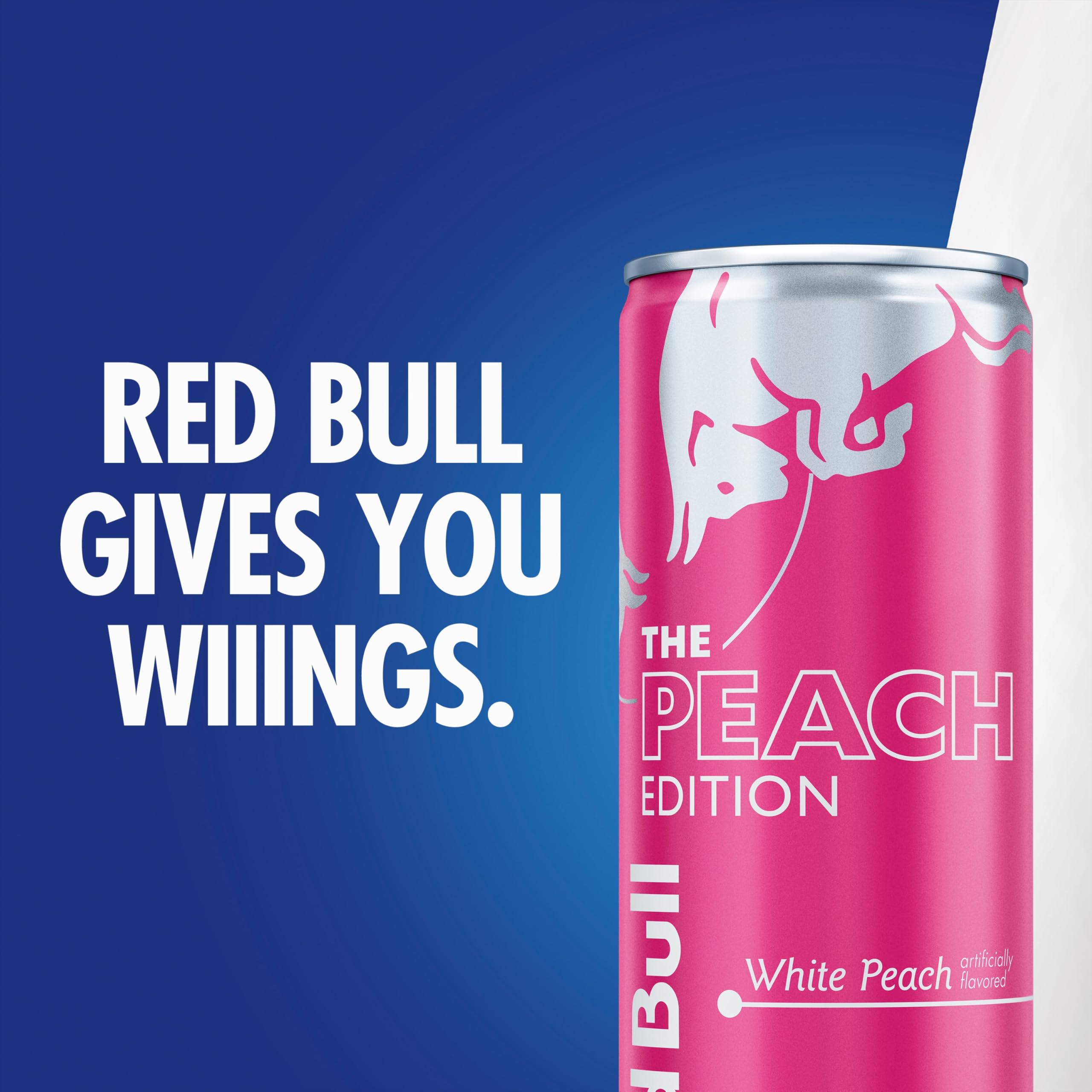 Red Bull White Peach estilizada en ambiente veraniego para momento refrescante