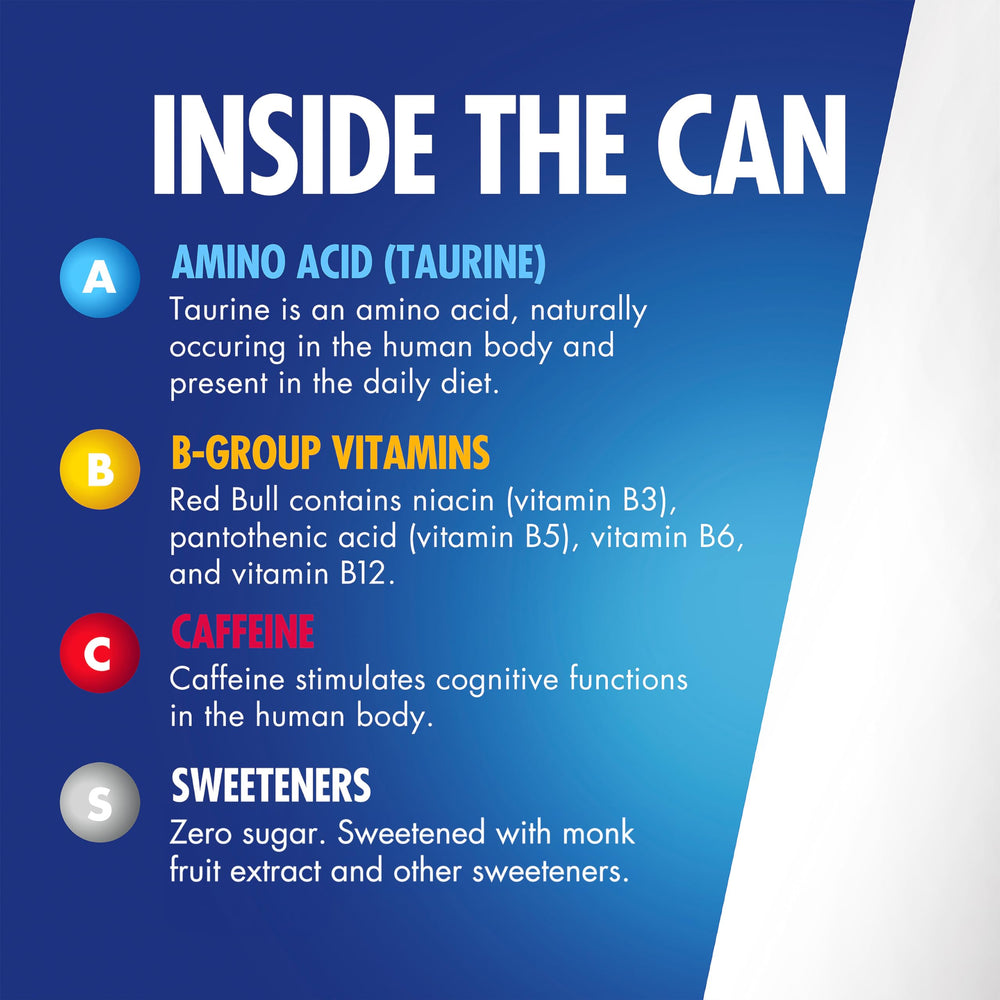 Red Bull etiqueta con ingredientes visibles y datos nutricionales