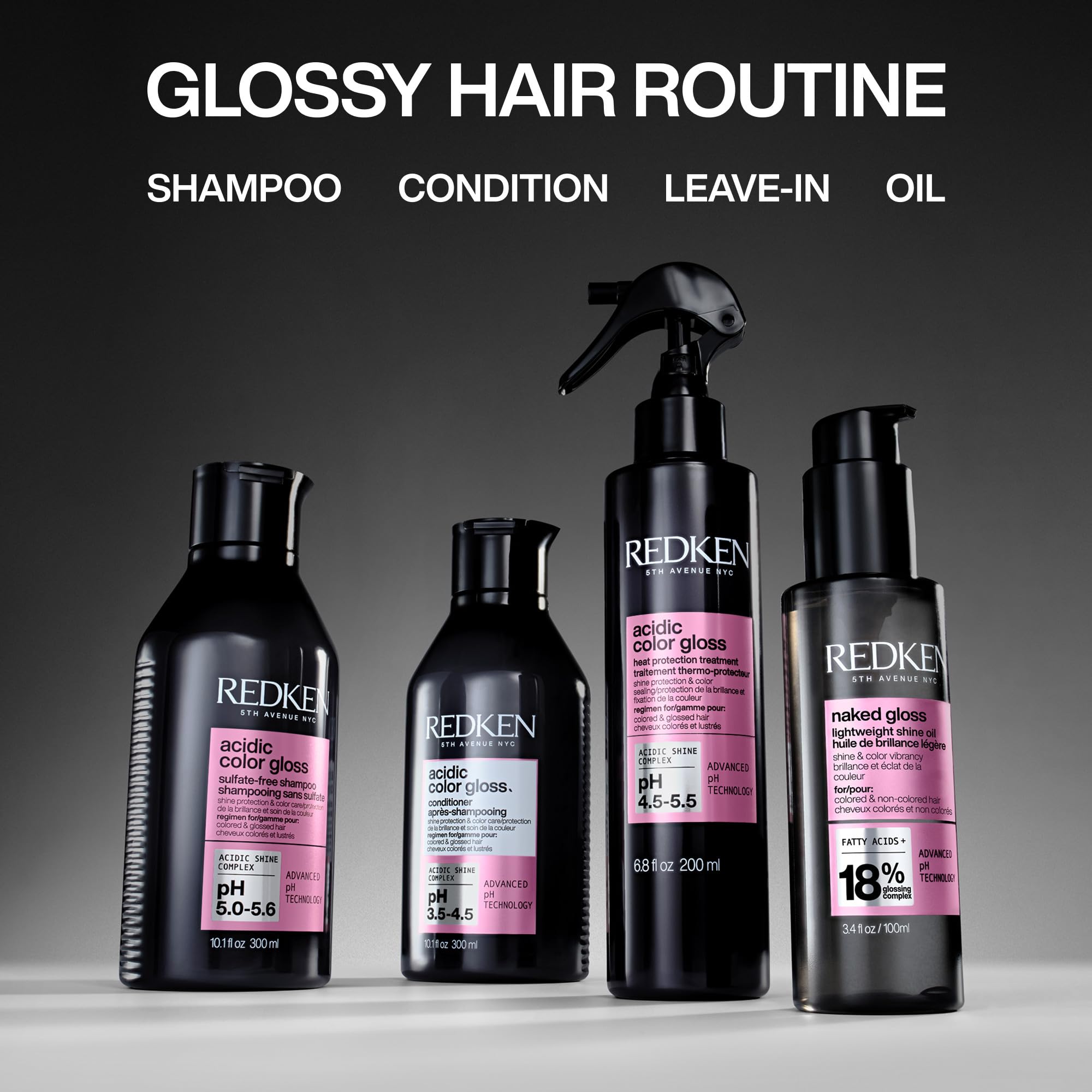 Redken champú Acidic Color Gloss comparativa antes y después del brillo mejorado
