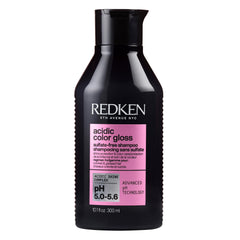 Redken champú Acidic Color Gloss frente presenta envase claro y beneficios de brillo