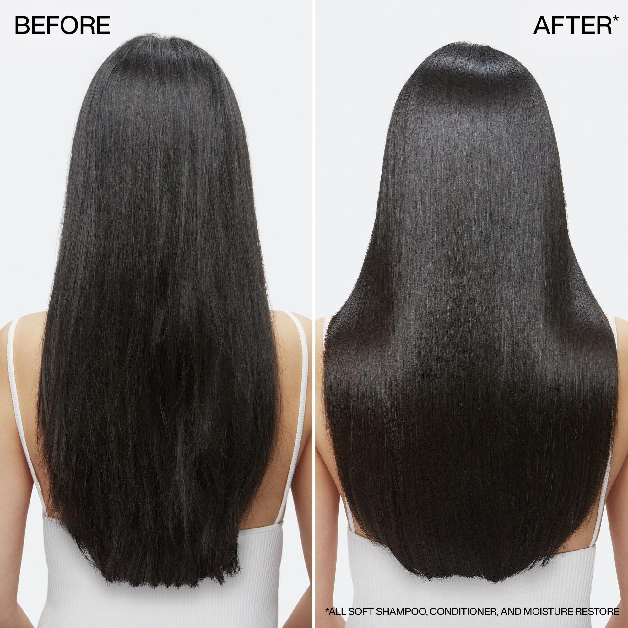 Redken All Soft botella 16.9 fl oz comparada con una mano para escala