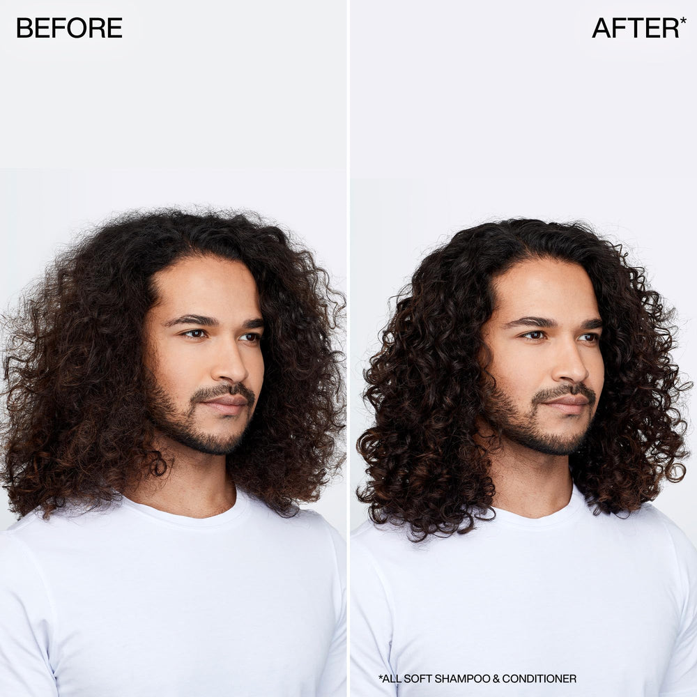 Redken All Soft mano aplicando producto mostrando control de la cantidad