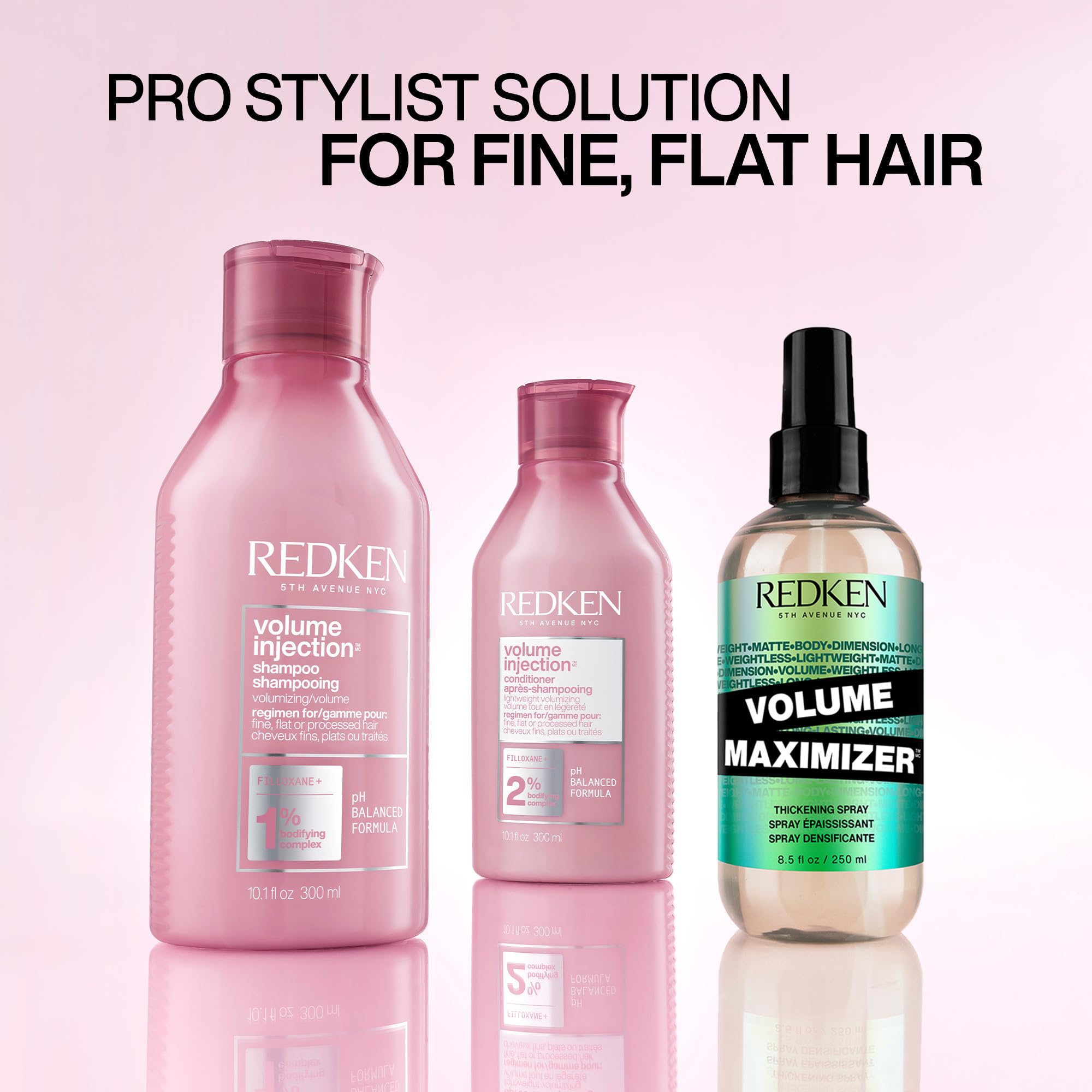 Redken Volume Injection comparación de tamaño de la botella para referencia de volumen