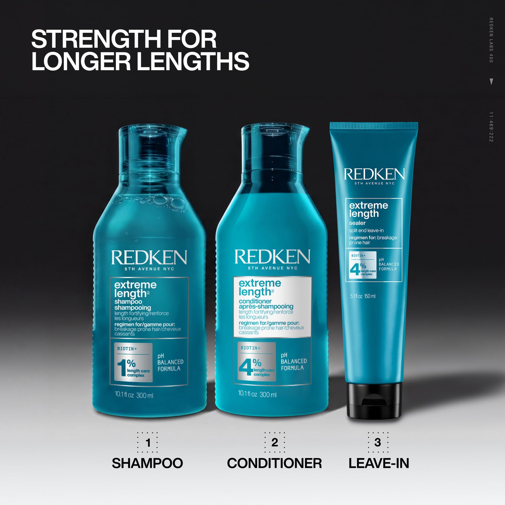 Redken comparación de longitud mostrando menos rotura y crecimiento preservado