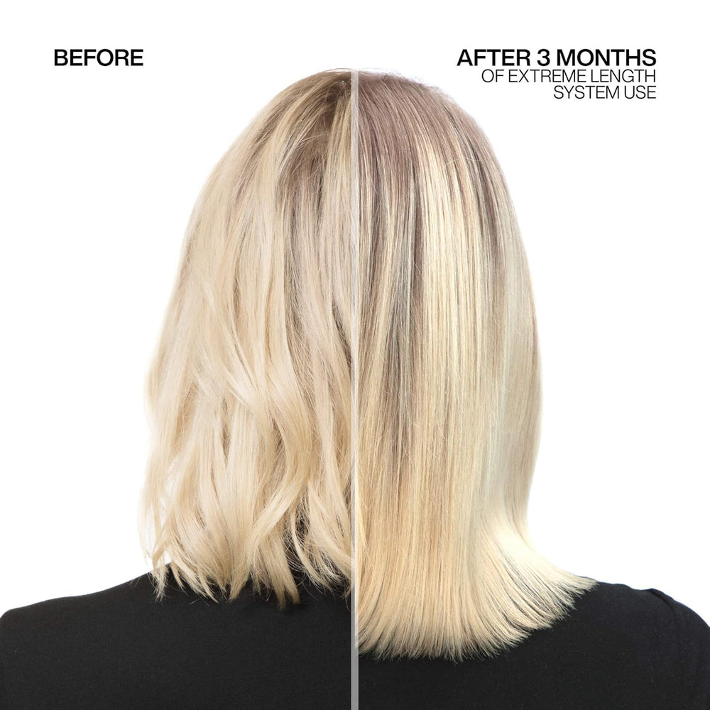 Redken Extreme Length etiqueta con ingredientes clave para mayor fortaleza capilar