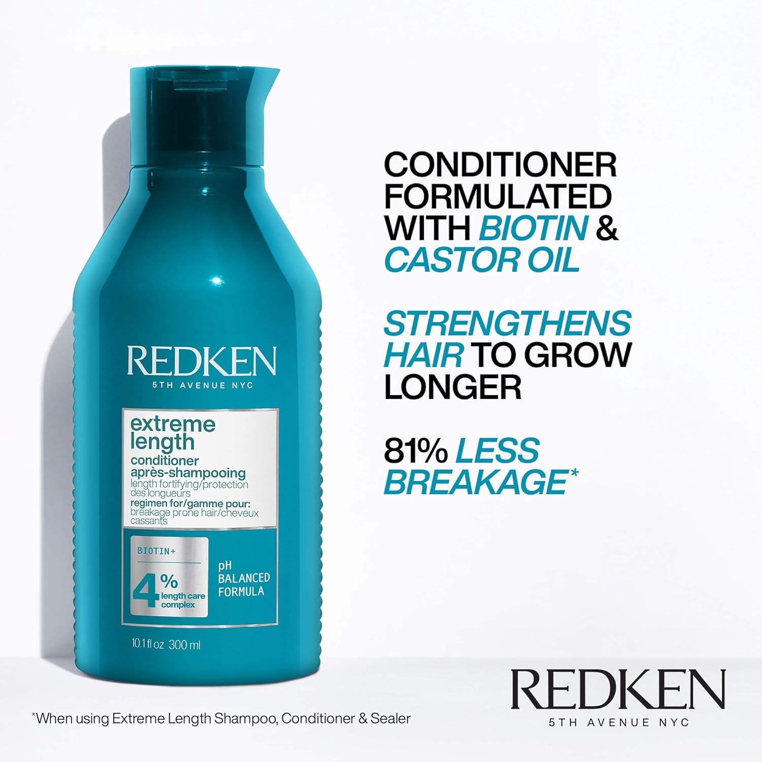 Redken Extreme Length en uso bajo la ducha facilitando desenredar y reducir rotura