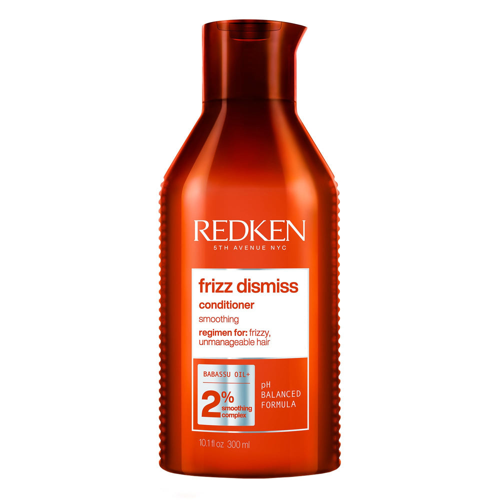Redken Frizz Dismiss vista frontal con etiqueta visible, control inmediato