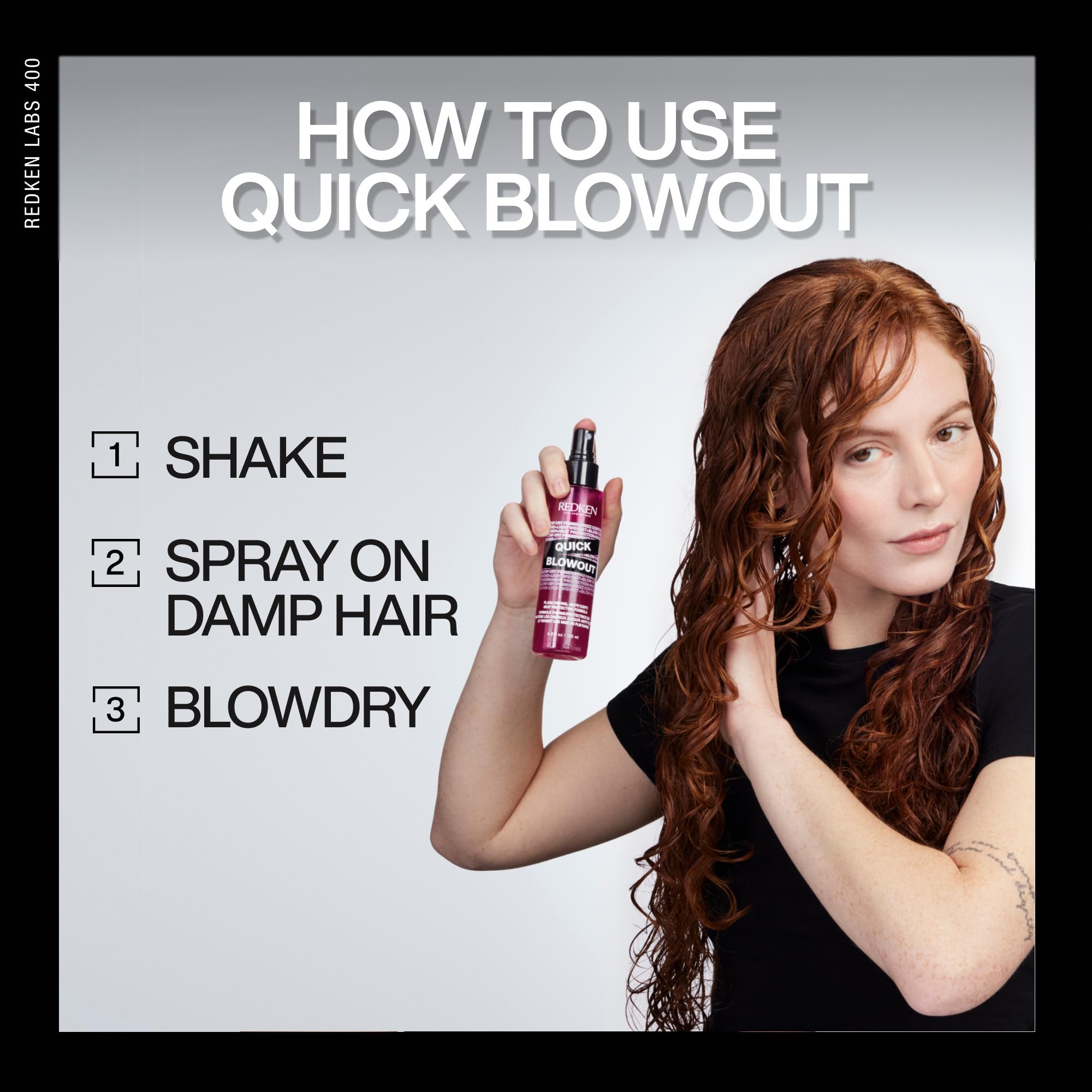 Redken Quick Blowout en uso con secador mostrando secado más rápido