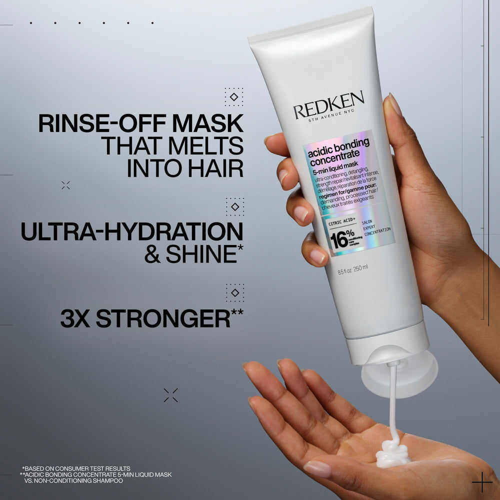 Redken textura líquida en mano destacando absorción rápida y ligereza