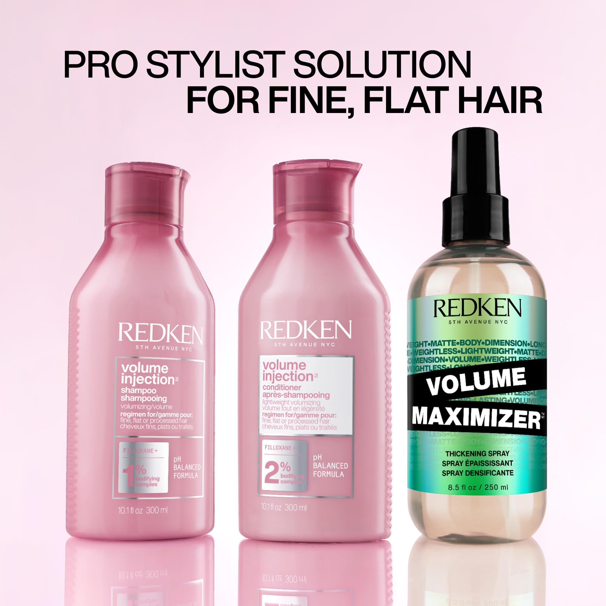 Redken el tamaño 10.1 fl oz comparado con mano para escala