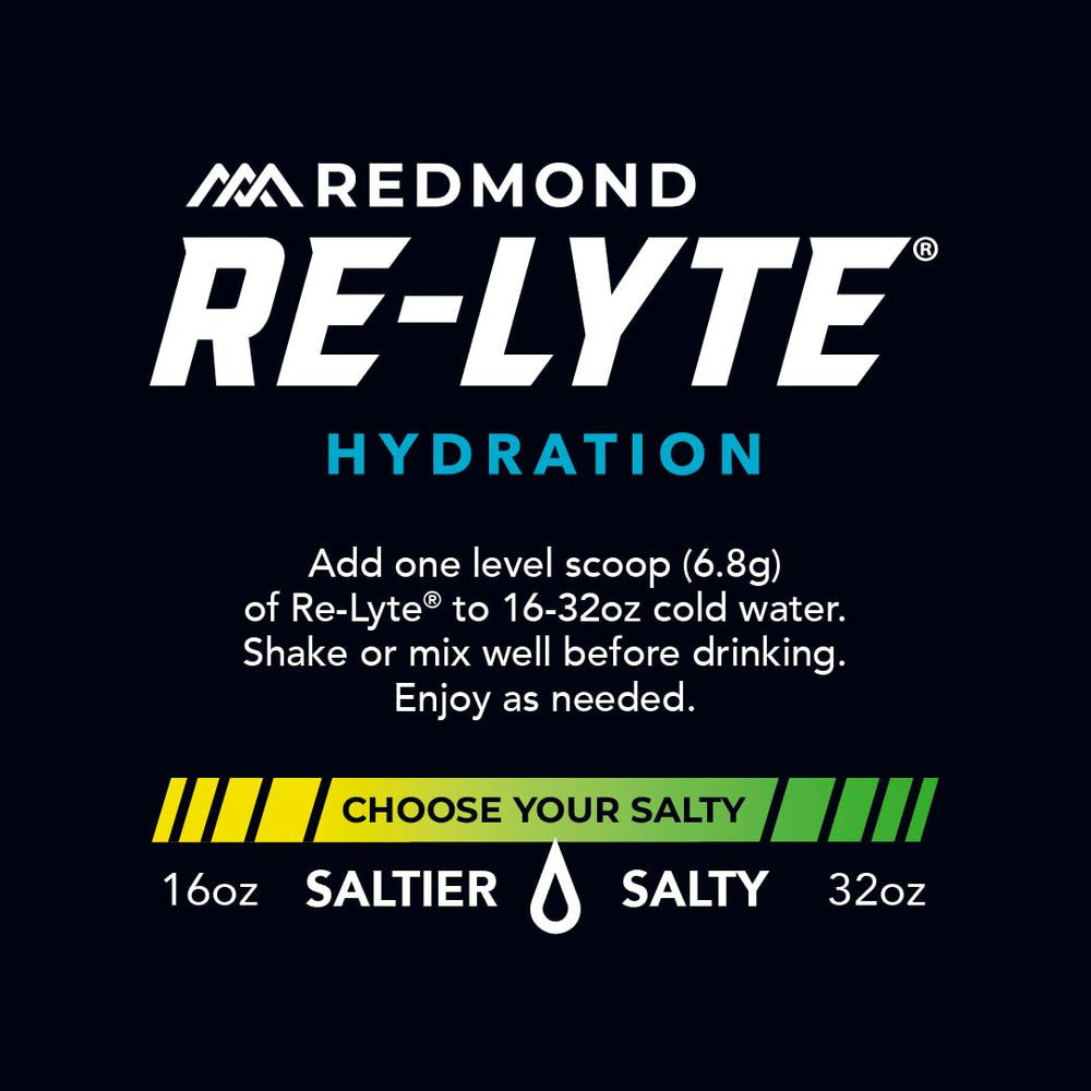 REDMOND etiqueta Re-Lyte con información nutricional clara y sin azúcares añadidos