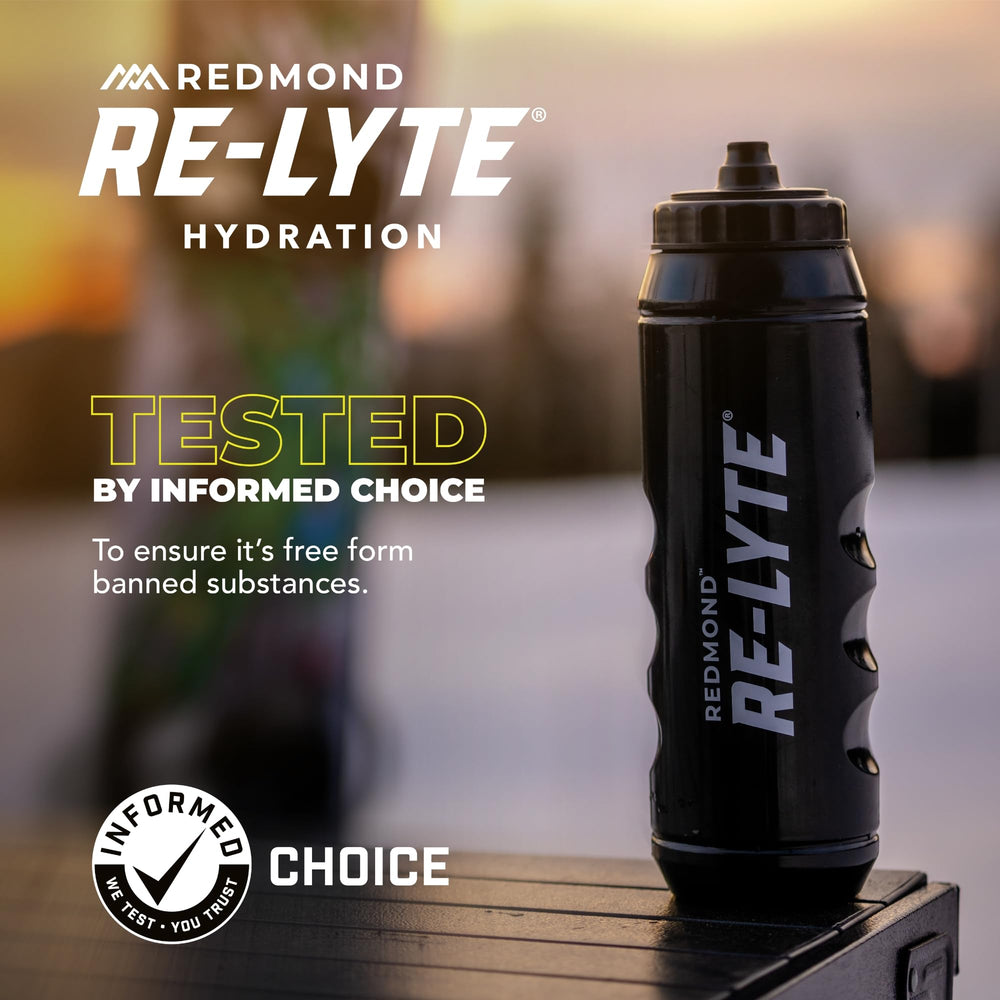REDMOND producto Re-Lyte al lado de botella para comparar tamaño y porción