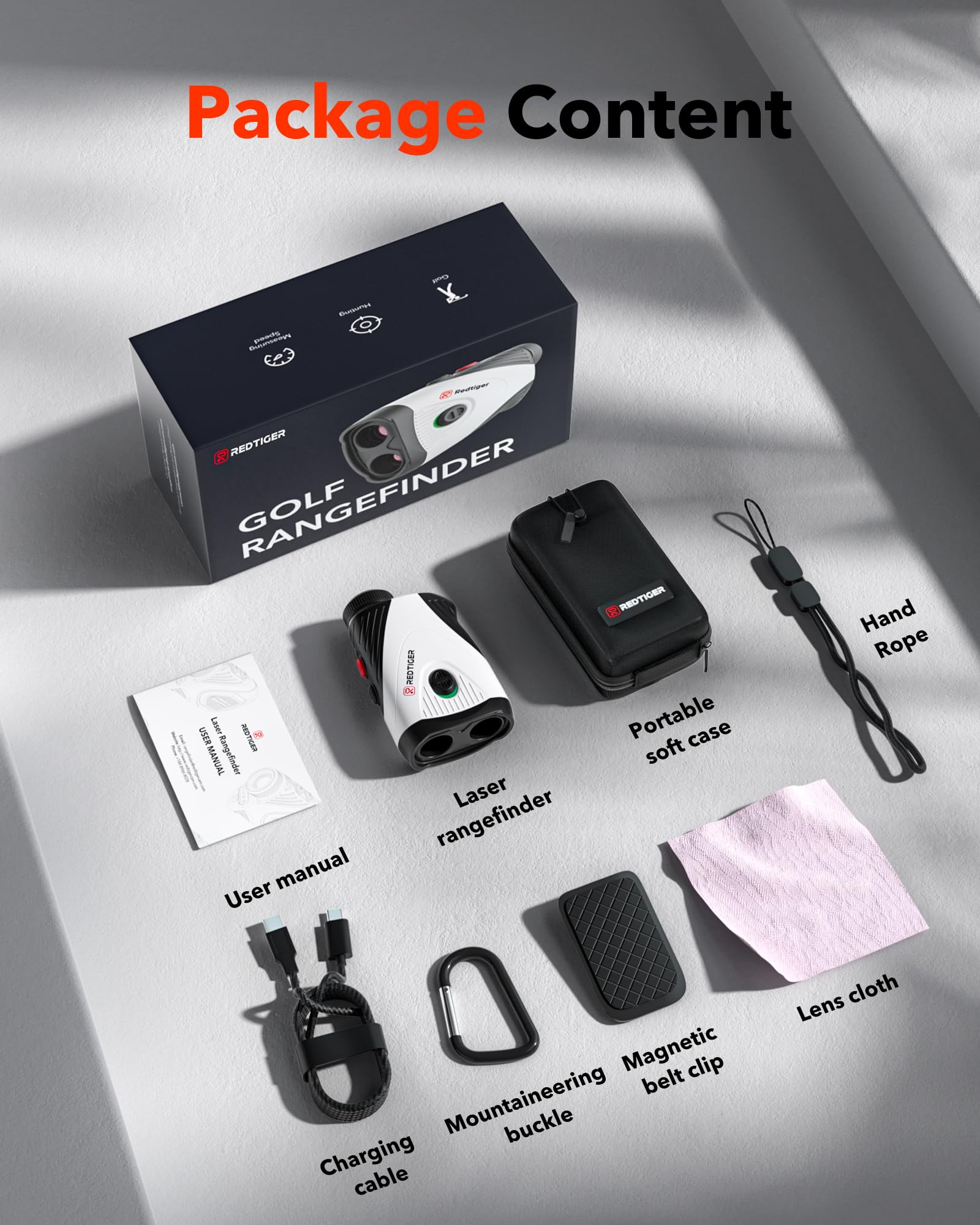 REDTIGER accesorios: clip magnético, tira y puerto USB-C para recarga