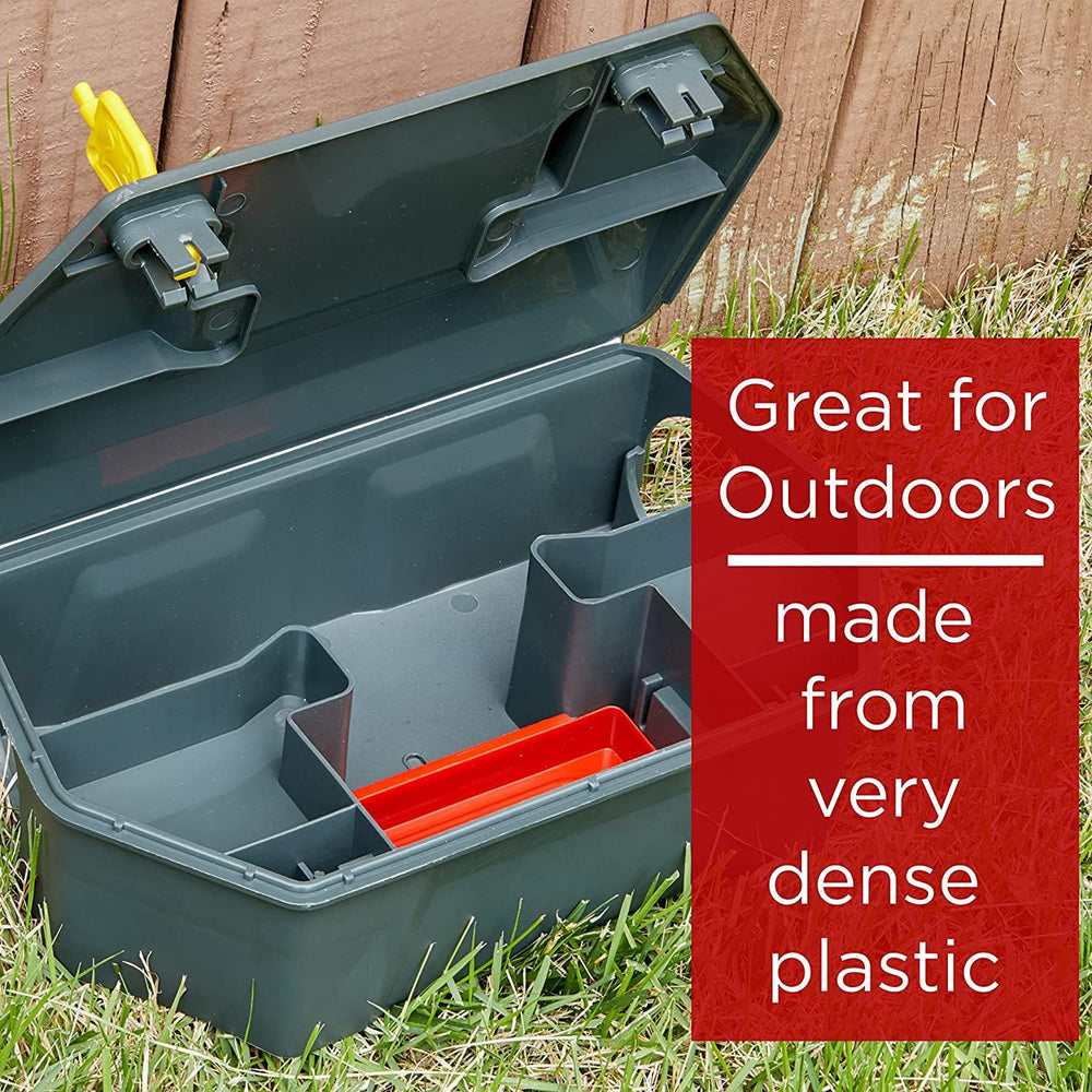 Redtop bait station shedding water to show weather-resistant protection