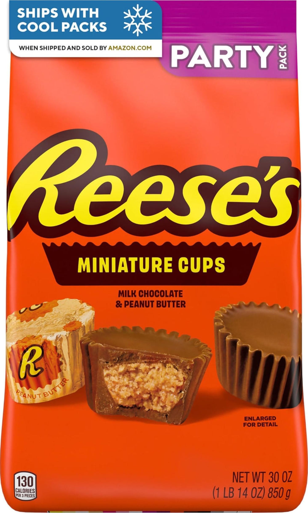 REESE'S bolsa frontal mostrando 30 oz y presentación práctica