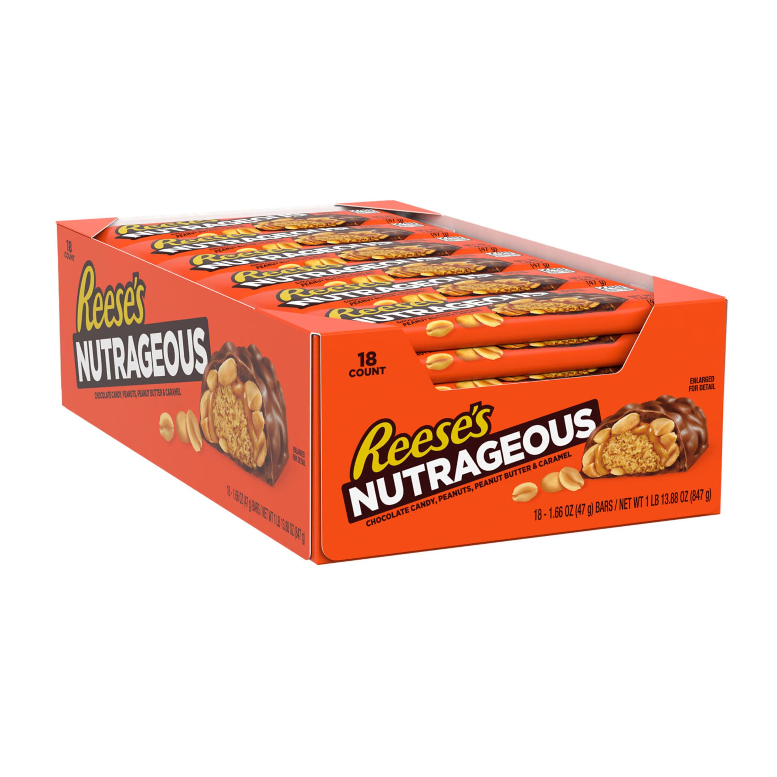 Reese's barra vista de cerca con chocolate y caramelo visible