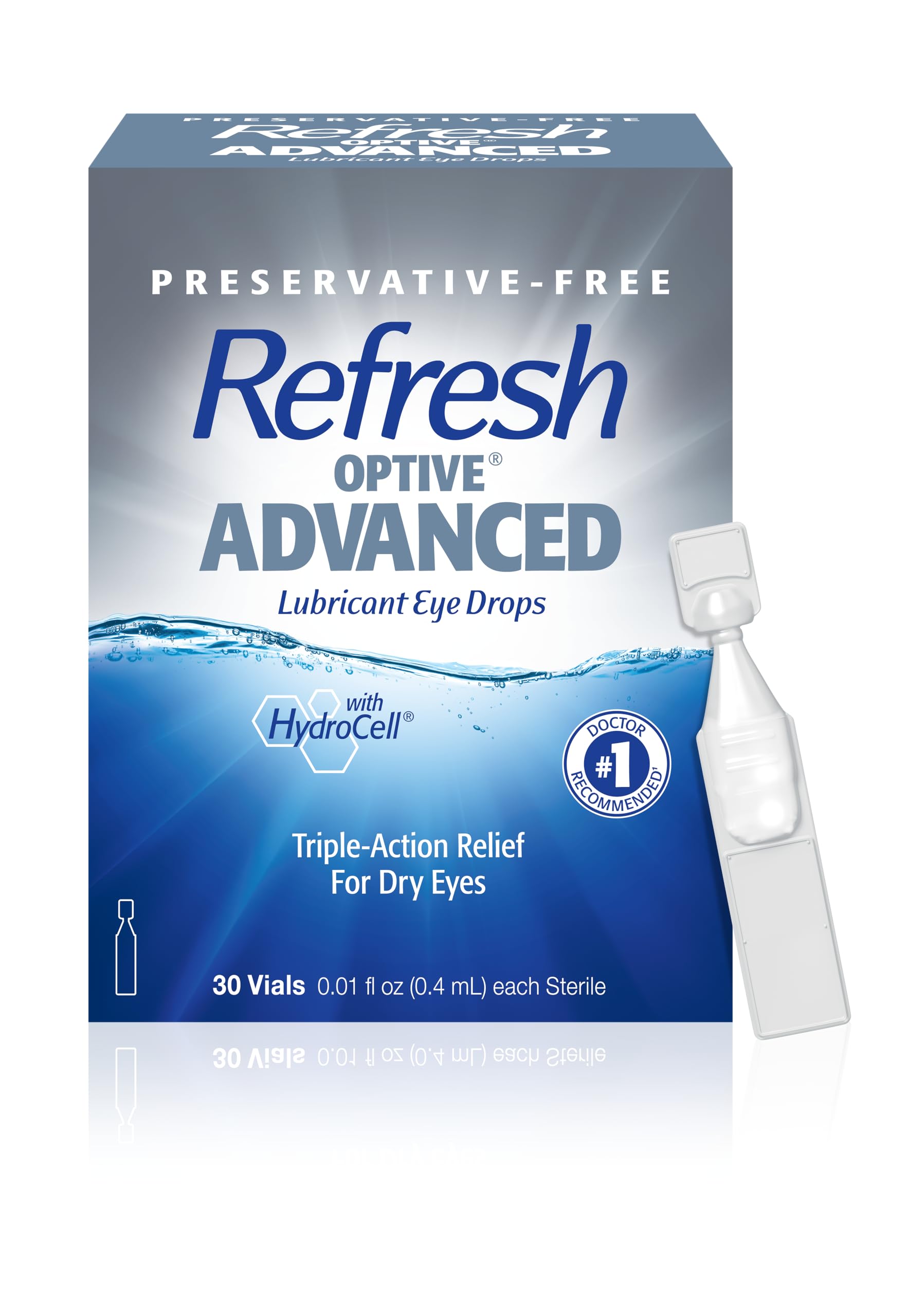 Refresh embalaje frontal mostrando 30 monodosis y portabilidad