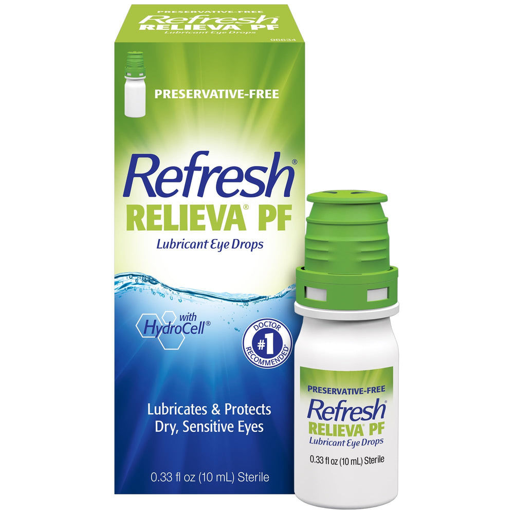 REFRESH frasco y caja frontal que muestra producto y alivio