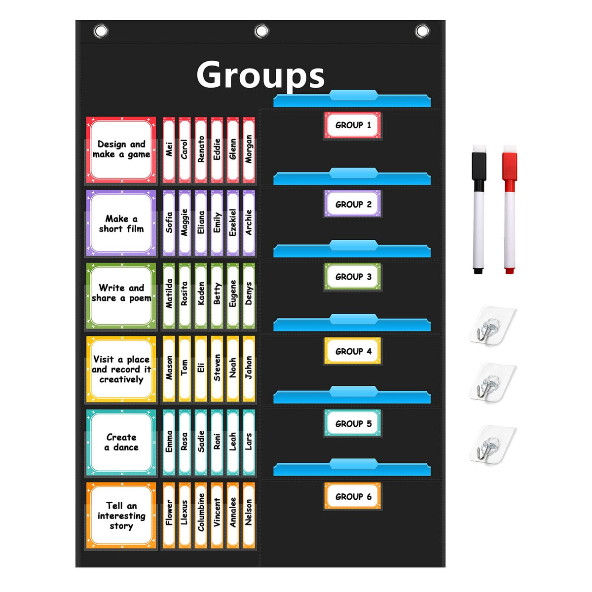 REGELETO panel frontal colgado que organiza grupos y tareas