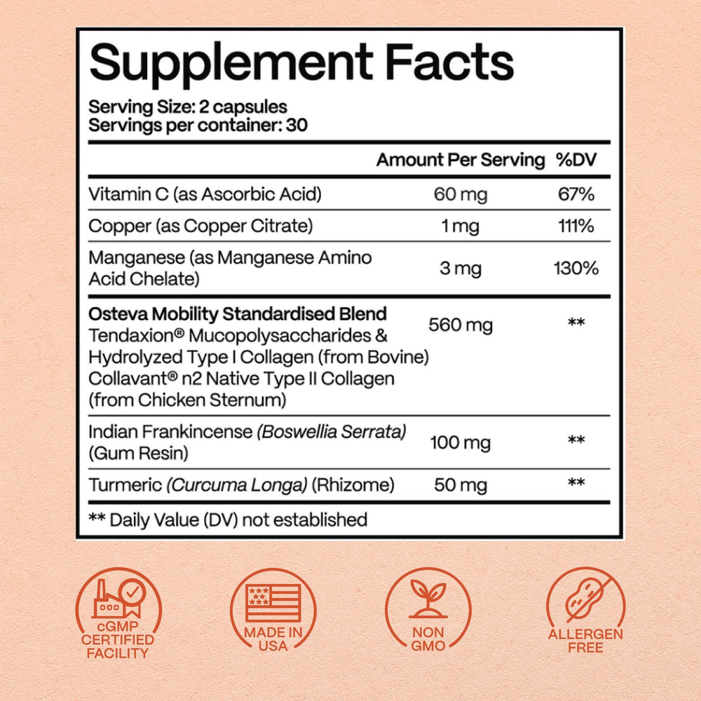 Rejuveen Osteva etiqueta con ingredientes clave y beneficios