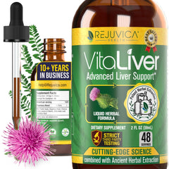 Rejuvica Health VitaLiver imagen frontal del envase mostrando etiqueta clara y diseño profesional