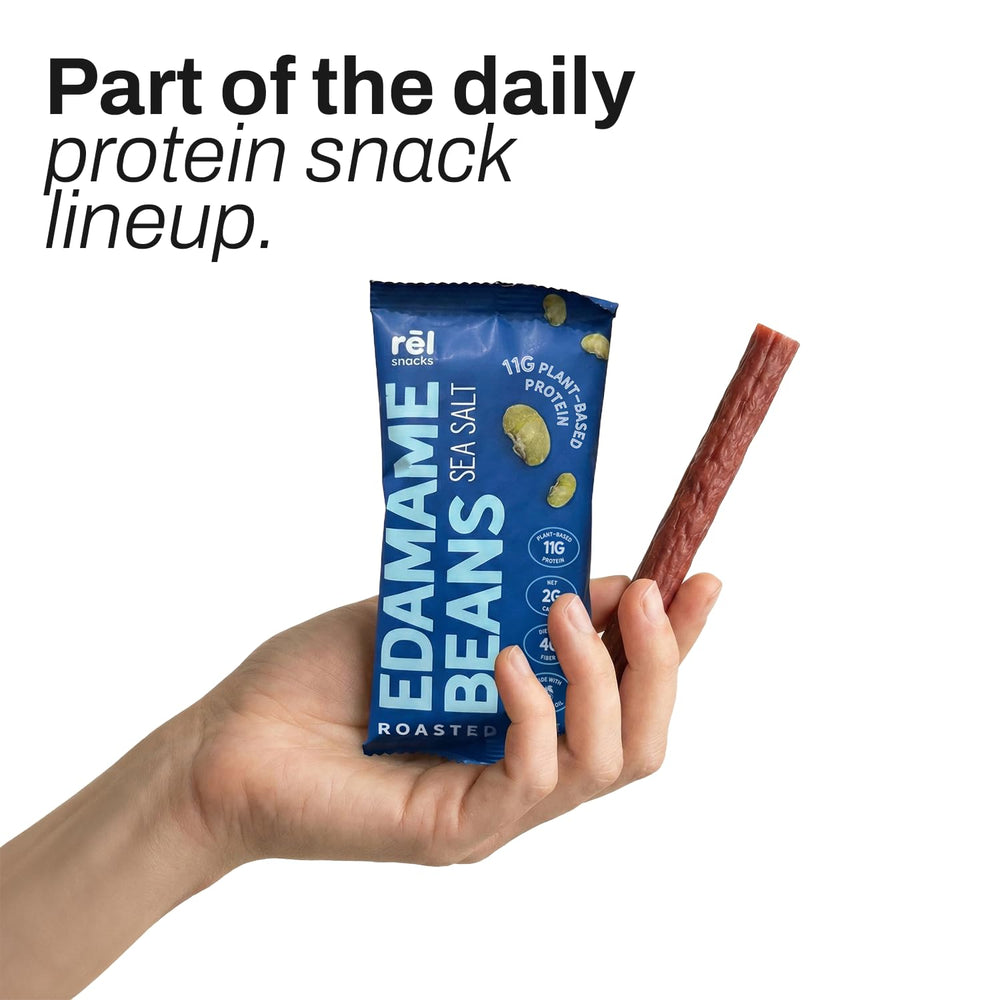 Rel Snacks etiqueta nutricional legible con datos de proteína y carbohidratos