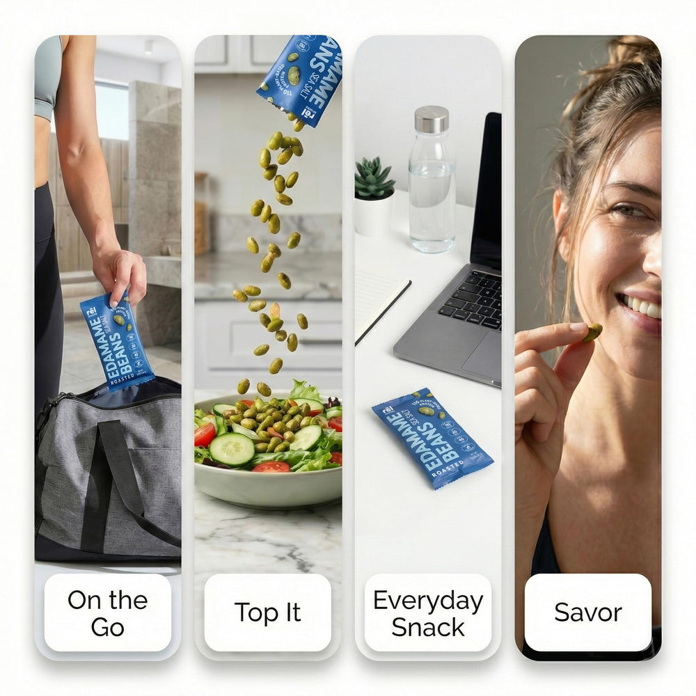 Rel Snacks ingredientes: edamame y aceite de aguacate, grasa saludable