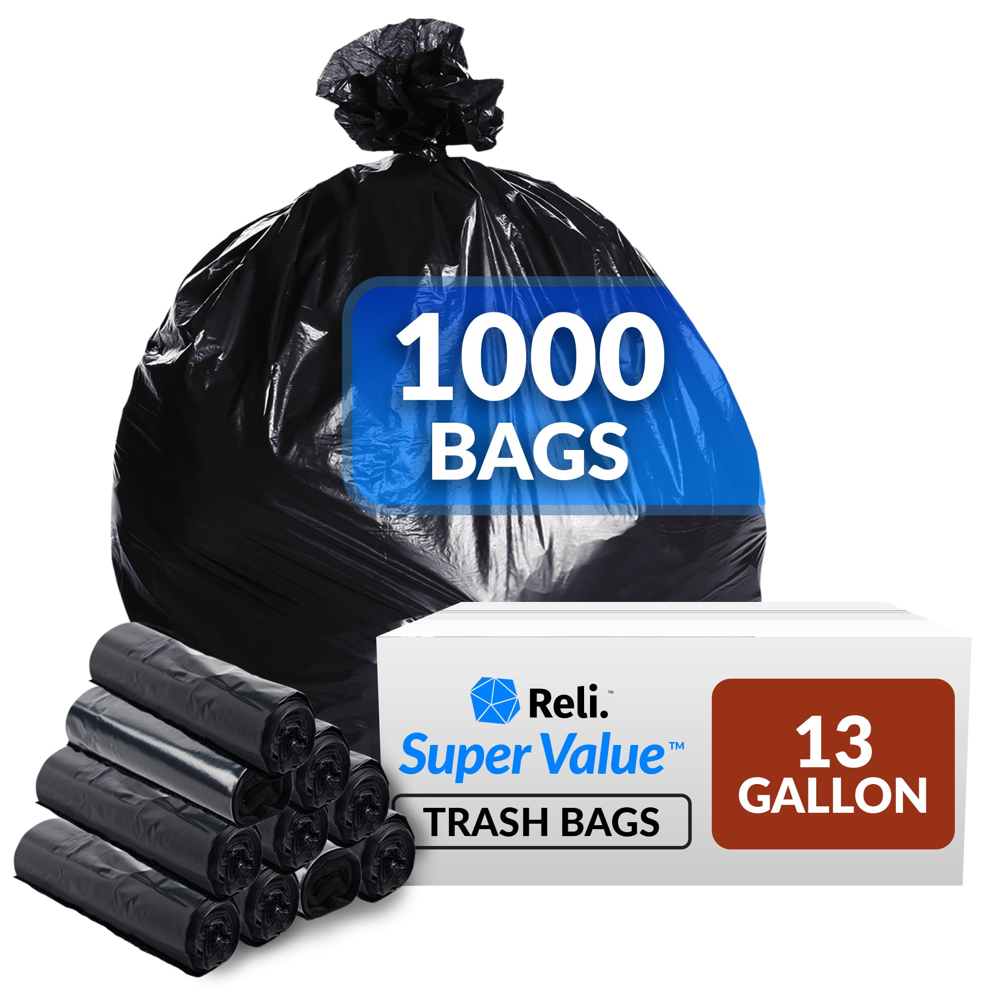 Reli 13 gallon pack front packaging showing bulk quantity and value