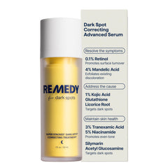 Remedy Science frasco frontal mostrando el diseño y beneficio unificar tono
