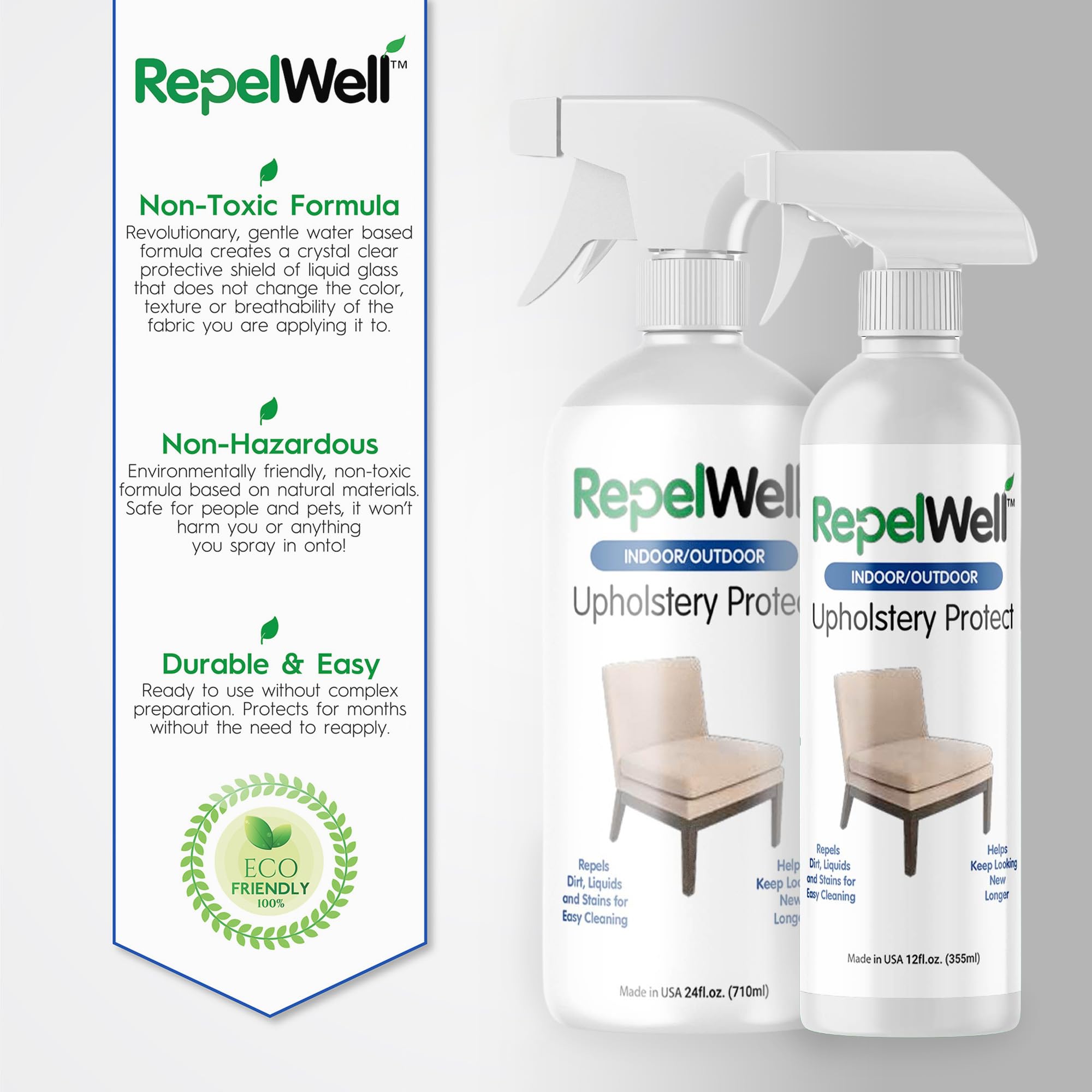 RepelWell comparación antes y después en mesa, muestra prevención de manchas