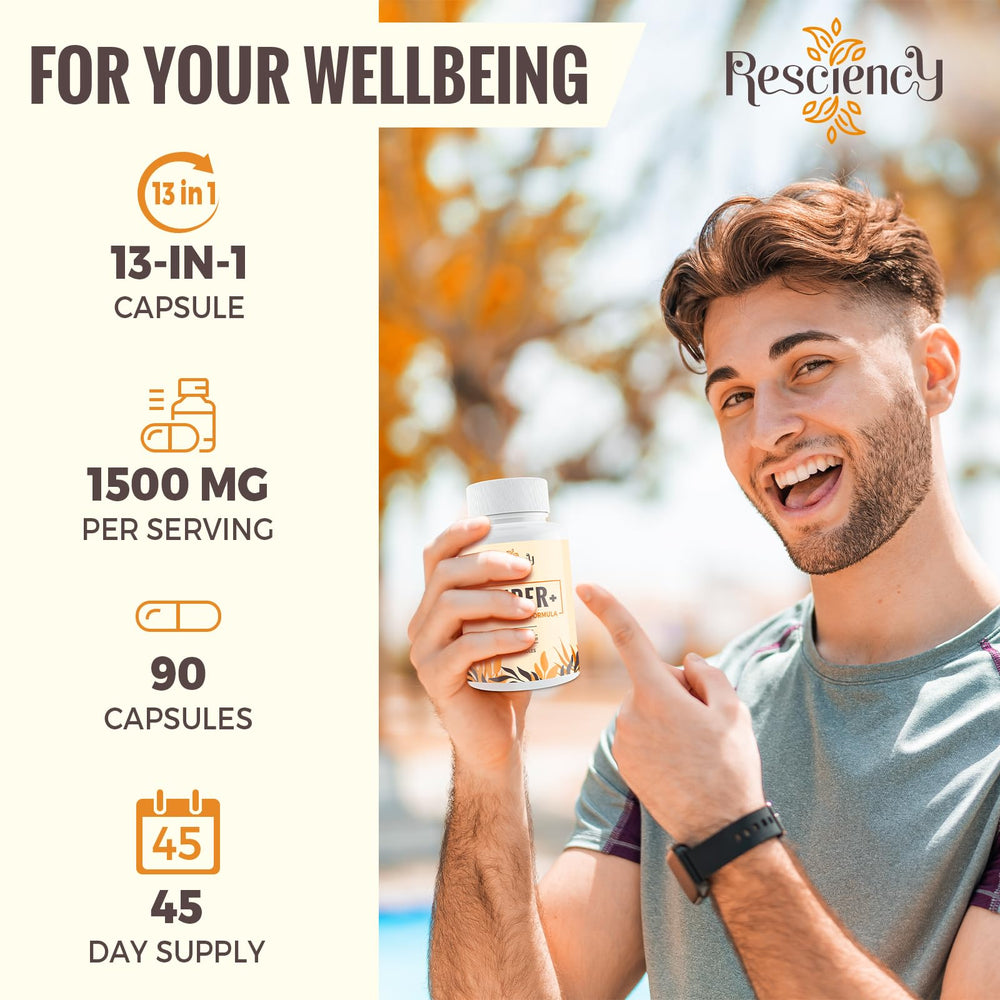 Resciency etiqueta con lista de ingredientes y certificaciones visibles