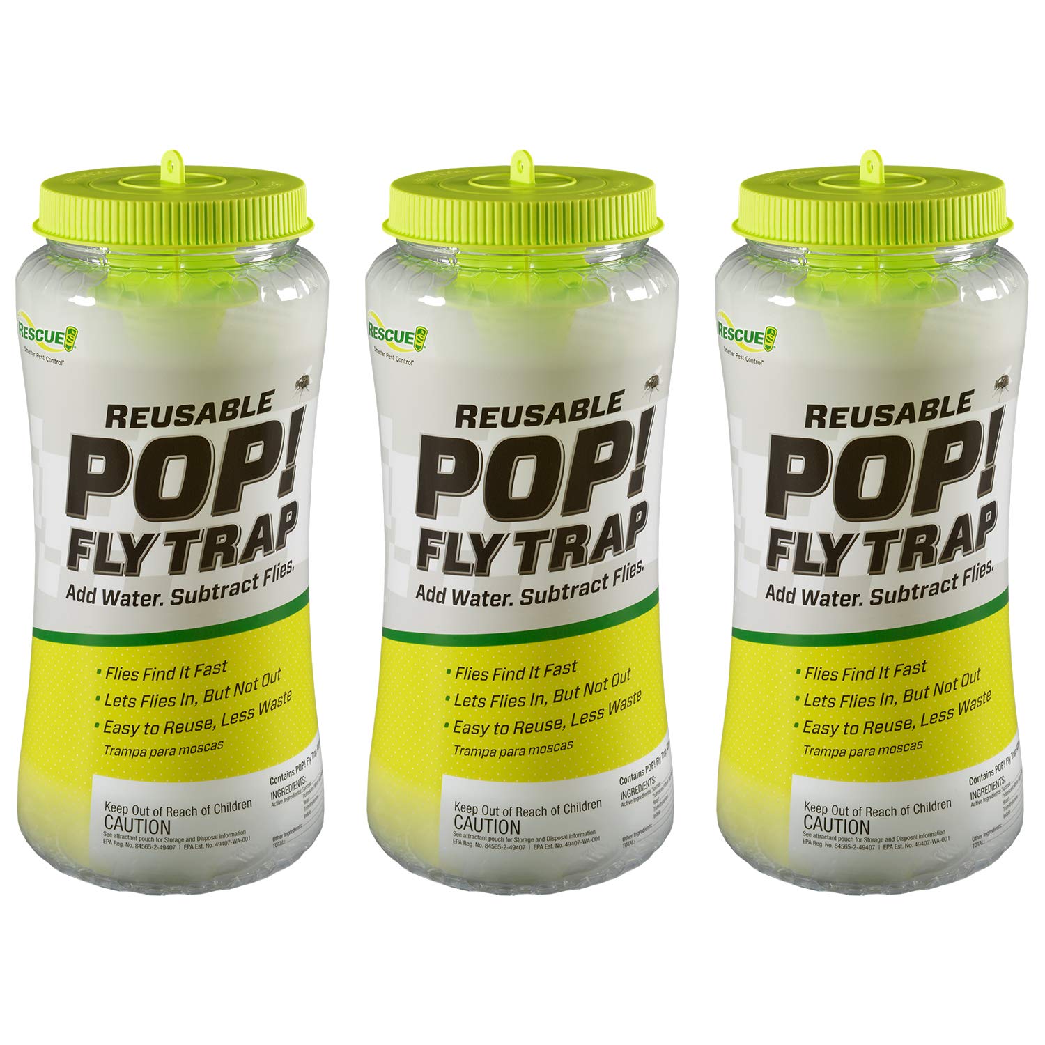 RESCUE! front packaging showing three large reusable traps and benefits